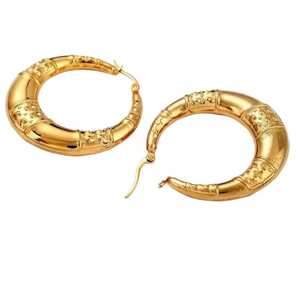 1 1/2 Inch 41mm Hoop Gold Tone Pierced Post Earrings - Picture 4 of 5